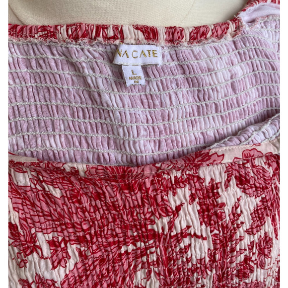 Anna Cate Mae Midi Dress Puff Sleeves 100% Cotton Boho Floral Pink sz L - Picture 5 of 5